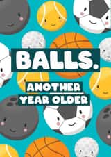 Cheeky Balls Birthday Card for him, football basketball golf tennis  created by Bev O'Connor || @oconnordesign