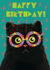 Black Cat Wearing Glasses Happy Birthday Card created by @ChildstarSamantha