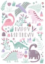 Pink Dinosaur Birthday Card created by Dolly and Fred