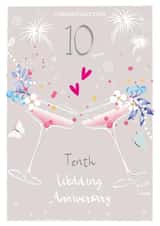  10th wedding anniversary champagne glasses card created by SABIVO Design by Sabina