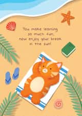 Thank You Teacher Card, Fun Sun Summer Break Cat Card created by Bev O'Connor || @oconnordesign