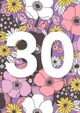 30th birthday retro floral card created by Rebecca McConnachie