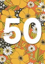 50th retro floral birthday card created by Rebecca McConnachie