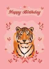 Botanical Pink Floral Tiger Birthday Card created by Alexandria Frances