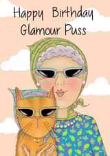 Funny glamorous birthday card for cat lovers created by Peach Nut Studio