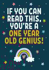 One year old funny genius milestone 1st happy birthday card created by Blush & Blossom