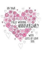 Cute Floral Heart Anniversary Card - 1 year - On Your First Wedding Anniversary created by Eggbert & Daisy