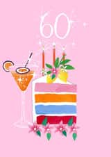 Classic 60th Birthday Card - Pink Cake - For Her created by Naughty Nice