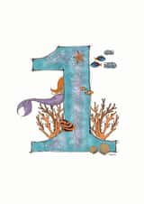 Happy 1st Birthday illustrated mermaid card created by Helen Leslie Illustrator