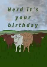Cow pun birthday card created by Ellie Aardvark