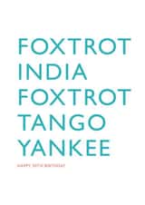 50th birthday card using NATO phonetic police military radio alphabet created by PaperPaper
