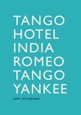 30th birthday card using NATO phonetic police military radio alphabet created by PaperPaper