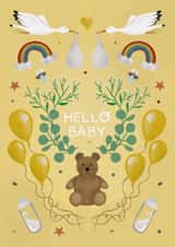 Hello baby teddy bear and balloons card created by Art by Reebee