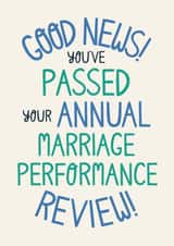 Funny Typography Wedding Anniversary Card - Good News - Marriage Performance Review - created by Christine Cuddihy Illustration
