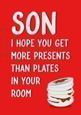 Messy son themed birthday card created by Quinton cards