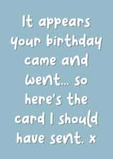 Funny Belated late birthday friend and family card created by The Girl Next Draw Cards