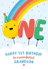 Rainbow 1st Birthday Card for Grandson created by Macie Dot Doodles