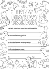 Birthday Colouring-in Dinosaur Card for Grandad 1002 created by Evie Garnett Designs