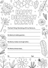 Birthday Colouring-in Flowers Card for Nanny 1001 created by Evie Garnett Designs