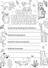 Birthday Colouring-in Animals Card for Brother 1002 created by Evie Garnett Designs