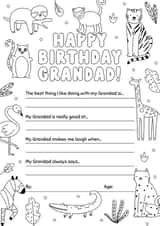 Birthday Colouring-in Animals Card for Grandad 1001 created by Evie Garnett Designs