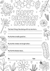 Birthday Colouring-in Flowers Card for Auntie 1001 created by Evie Garnett Designs