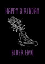 Happy Birthday Elder Emo - Cute 'n' Spooky Converse Tattoo Birthday Card created by Pop Punk Prints
