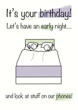 Funny birthday card for a partner suggesting an early night... created by Shore Designs