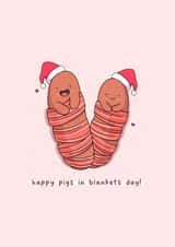 Funny pigs in blankets Kawaii Christmas card created by Rosalie Perl