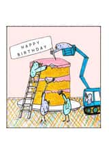 Making a super duper mega birthday cake, so big it needs a cherry picker created by Bird and Pals