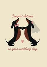 Cute sausage dog wedding day congratulations card created by SARAH WRIGHTSON DESIGN