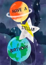 Space themed trendy watercolour birthday card created by Laura Beech