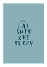 Eat, Swim & Be Merry Christmas Card for wild cold water Swimmer created by Lu Cornish 