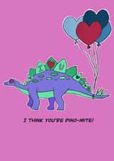 Funny dinosaur card for loved one - You’re DINO-mite - stegosaurus in love created by Betty Bunny Designs