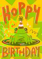 Cute Happy Birthday Card - Party Frog - Hoppy Birthday created by Angharad Ffion Design