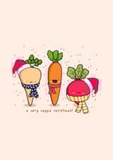 Funny vegetarian or vegan pun Christmas card created by Rosalie Perl