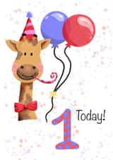 Birthday card, 1 year old, children, cute, child, baby, 1 today, giraffe, created by Things By Bam