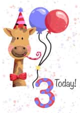 Cute 3rd birthday card, for child, giraffe, 3 today created by Things By Bam