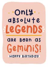 Funny Gemini Zodiac Star Sign Horoscope Birthday Card for Absolute Legends created by Joanne Hawker