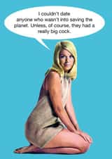 Funny vintage girl dating card for Eco conscious environmental lovers created by kissmekwik