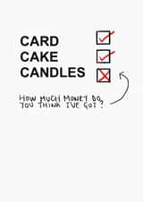 Funny Birthday Card - Cost of Living Crisis - Card, Cake, Candles. created by Sadie Cornish
