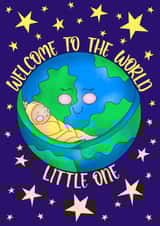 Unisex, heart warming, welcome to the world new baby celebration card created by Peach Nut Studio