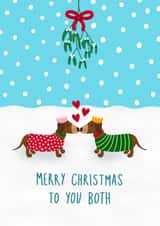 A Cute Christmas Card For Couples - Sausage Dogs - Christmas Kisses created by Chloe Tyler