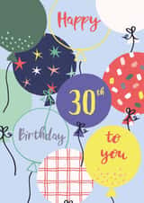 Classic 30th Birthday Card - For Him - Balloons created by Sazerelli Designs
