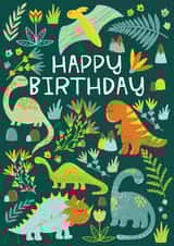 Bright dinosaur birthdy card created by Dolly and Fred