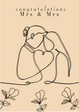 Mrs & Mrs wedding romantic and cute neutral card for wife’s to be LGBTQ+ created by HappyHippyPrints