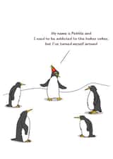Funny Birthday Card - Penguins Hokey Cokey - Humorous Addiction Meeting - Cute created by Swizzoo