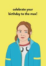 Fun birthday card for any fan of Max from Stranger Things created by Extra Vector