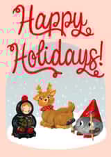 Cute Whimsical Pink Christmas Card - Happy Holidays created by Abbie Preston
