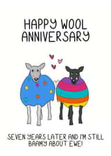 7th anniversary card for husband or wife - Happy wool anniversary created by Schnauzer Scribbles